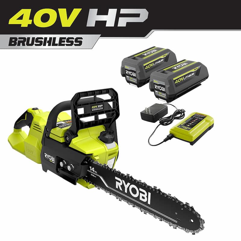 Motosierra a batería RYOBI 40V HP Brushless de 14 pulgadas con (2) baterías de 4.0 Ah y cargador - RY405100-2B
