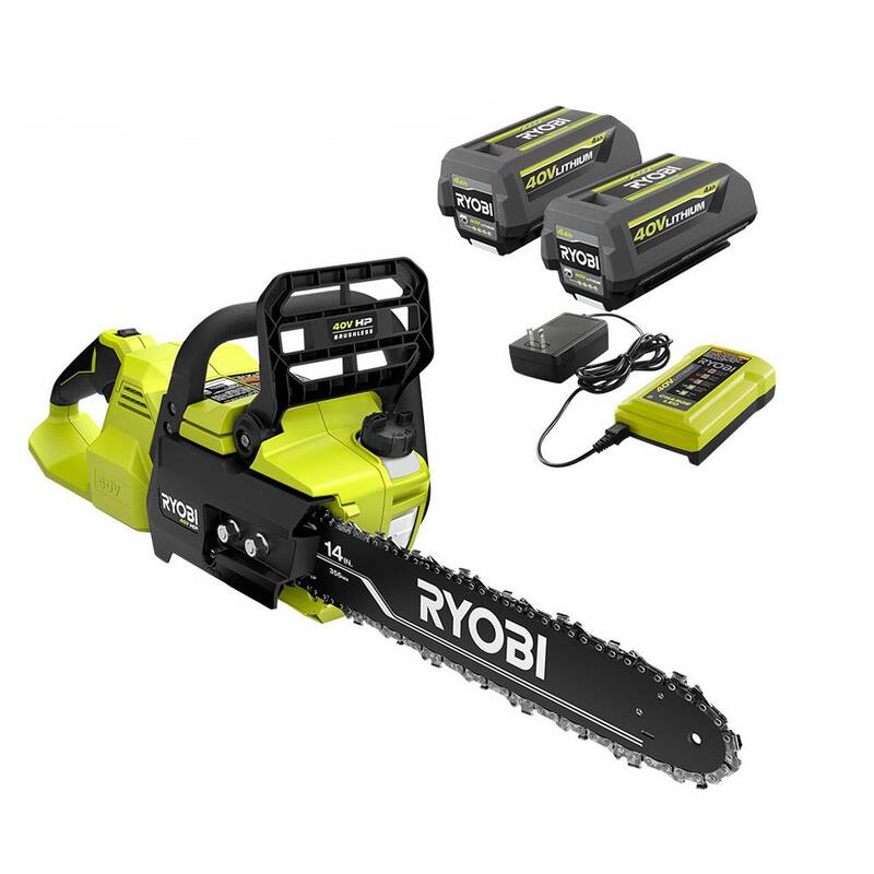Motosierra a batería RYOBI 40V HP Brushless de 14 pulgadas con (2) baterías de 4.0 Ah y cargador - RY405100-2B