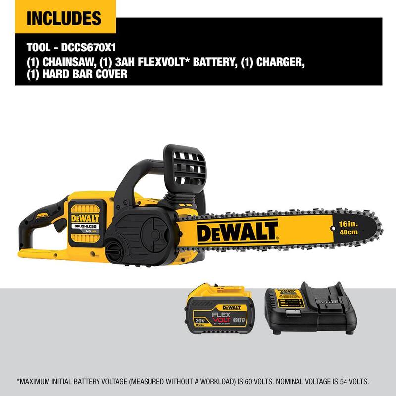Si usted sabrá que este título pertenece a un producto de la marca DEWALT, puedo ayudarle a traducirlo al español.

Kit de motosierra sin escobillas DEWALT 60V MAX 16 pulgadas con batería recargable y cargador (2 baterías FLEXVOLT incluidas) - DCCS670X1606