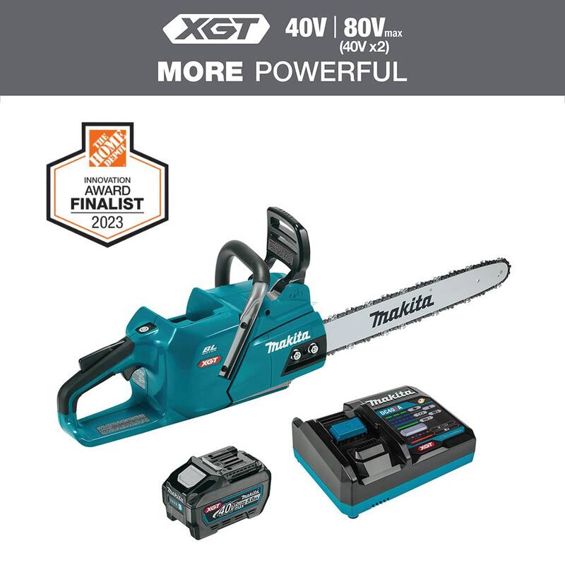 Makita XGT 18 pulgadas 40V max Kit de motosierra eléctrica con batería sin escobillas (5.0Ah) - GCU04T1
