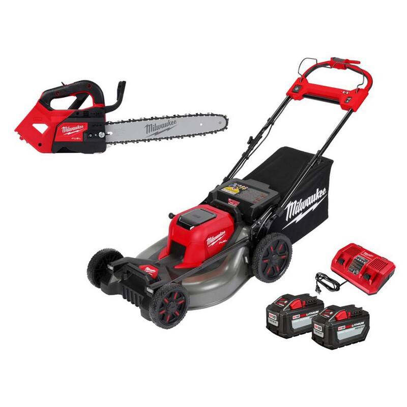 Milwaukee M18 FUEL 14 pulgadas Sierra de Cadena Inalámbrica con Mango Superior y Motor sin Escobillas de Iones de Litio de 18V y Milwaukee M18 FUEL 21 pulgadas Kit de Podadora con Doble Batería - 2826-20T-2823-22HD