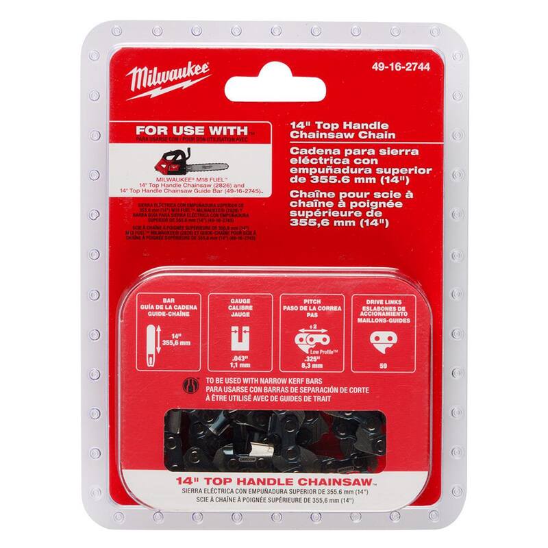 Milwaukee M18 FUEL 14 in. Sierra de cadena inalámbrica con mango superior de 18V de litio ionizado sin escobillas con cadena de sierra con mango superior de 14 in. y estuche - 2826-20T-49-16-2744-49-16-2746
