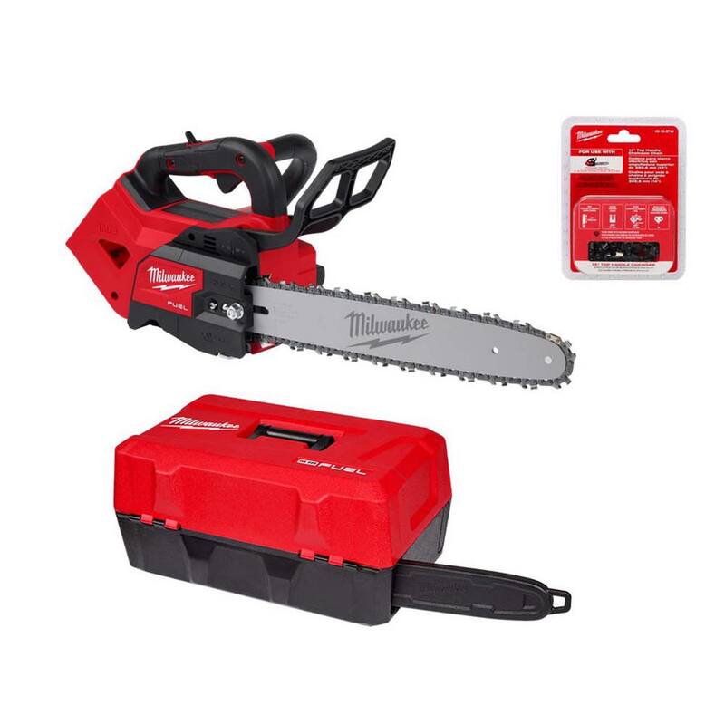 Milwaukee M18 FUEL 14 in. Sierra de cadena inalámbrica con mango superior de 18V de litio ionizado sin escobillas con cadena de sierra con mango superior de 14 in. y estuche - 2826-20T-49-16-2744-49-16-2746