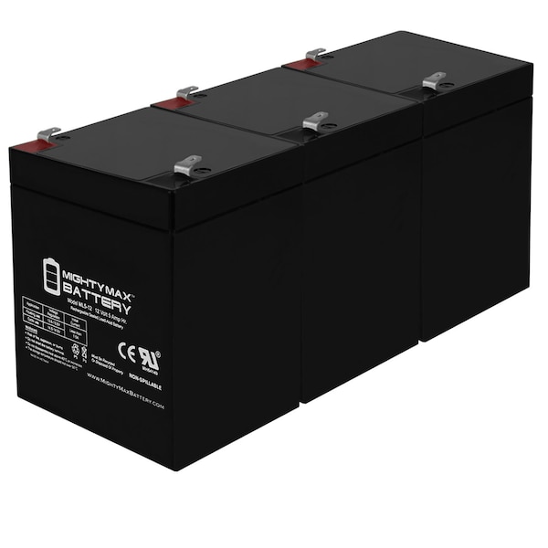 Mighty Max Battery ML5-12 - 12V 5AH UPS Battery Replaces Vision CP1250, CP 1250 - 3 Pack - ML5-12MP3398118