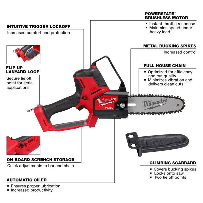 Podadora de poda de hacha Milwaukee M18 FUEL Brushless de 18V de 8 pulgadas con tijeras de podar telescópicas M18 FUEL, (2) baterías M18 FORGE de 8.0 Ah - 3004-20-3008-20-48-11-1881-48-11-1881.