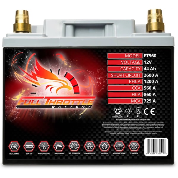 Fullriver Full Throttle 44Ah 560 CCA AGM Battery Group 26R - FT560