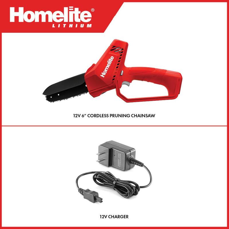 Homelite 12 V Litio 6 pulgadas Podadora Mini Motosierra con batería interna de 2.5 Ah y cargador - HOMCS10