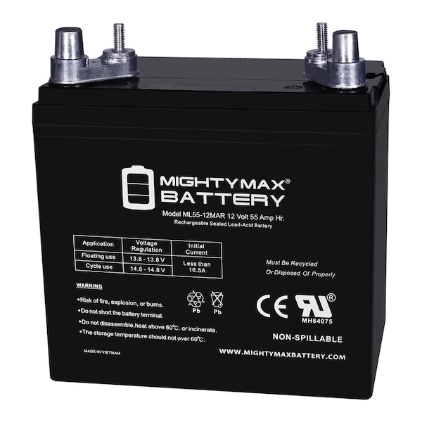 Mighty Max Battery ML55-12MAR 12V 55AH Replacement Battery Compatible with Dual Purpose Marine & RV - MAX4042027