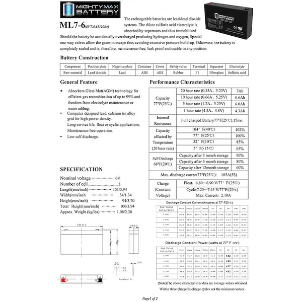 Mighty Max Battery 6V 7Ah SLA Replacement Battery for Dual-Lite CVT3RW3D - MAX3961564