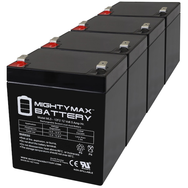 Mighty Max Battery 12V 5Ah F2 SLA Replacement Battery for Ion Audio Explorer IPA23B - 4PK - MAX3978983