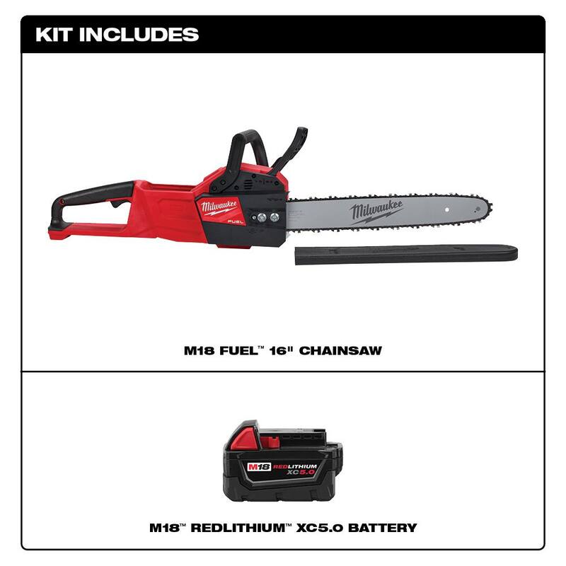 Motosierra Milwaukee M18 FUEL 18V de ion de litio sin escobillas de 16 pulgadas con batería M18 5.0Ah - 2727-20-48-11-1850