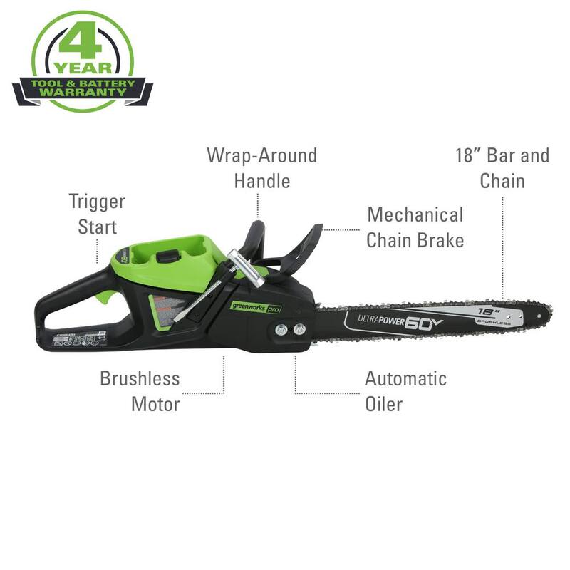 GREENWORKS PRO 18 in. 60-Volt Motosierra con Batería (Herramienta Solamente) - CS60L03