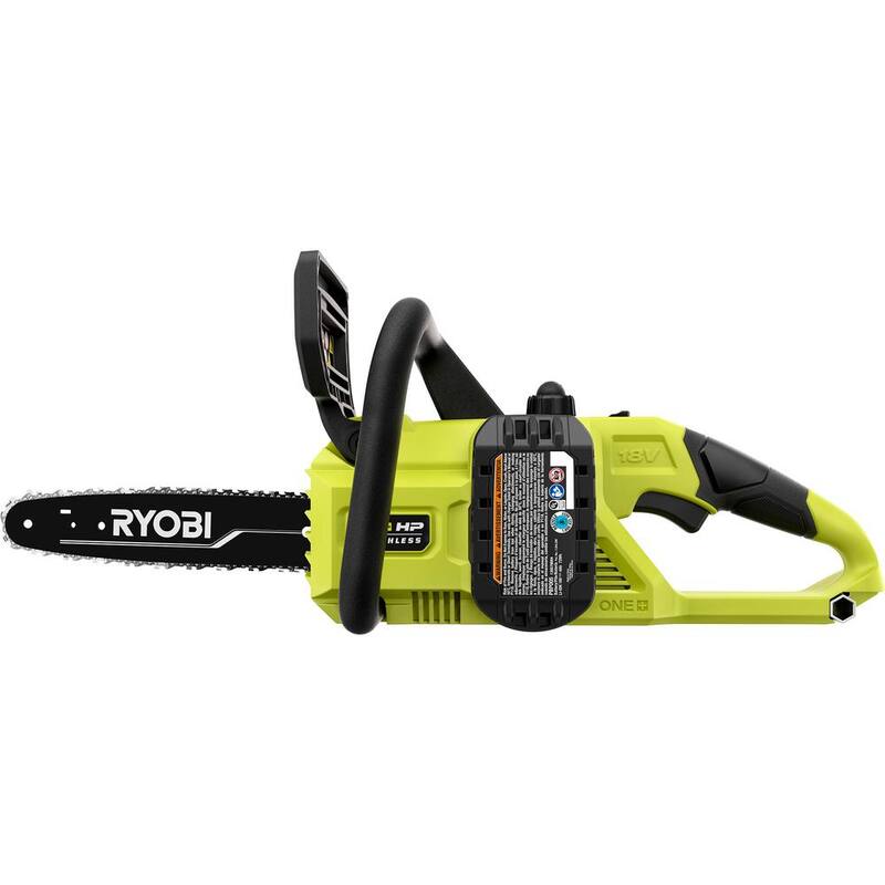 RYOBI ONE+ HP 18V Motosierra inalámbrica con motor sin escobillas de 10 pulgadas con cadena adicional, aceite para barra y cadena biodegradable, batería de 4.0 Ah y cargador - P2520-CMB1