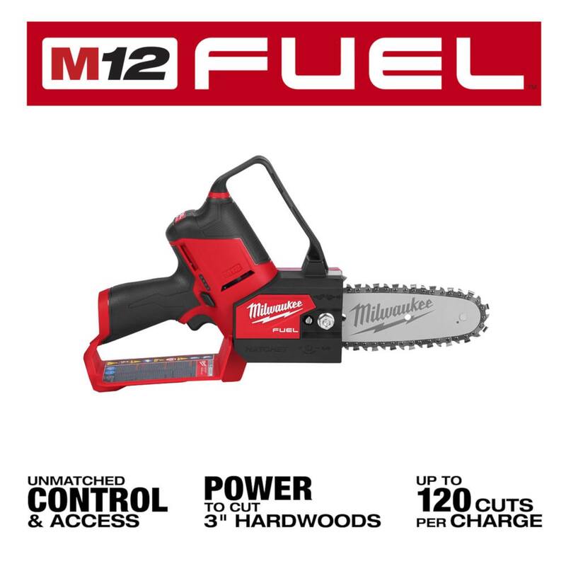 HACHA motosierra sin escobillas y batería de 12V de iones de litio Milwaukee M12 FUEL (herramienta solamente) con cadena extra de 6 pulgadas - 2527-20-49-16-2732