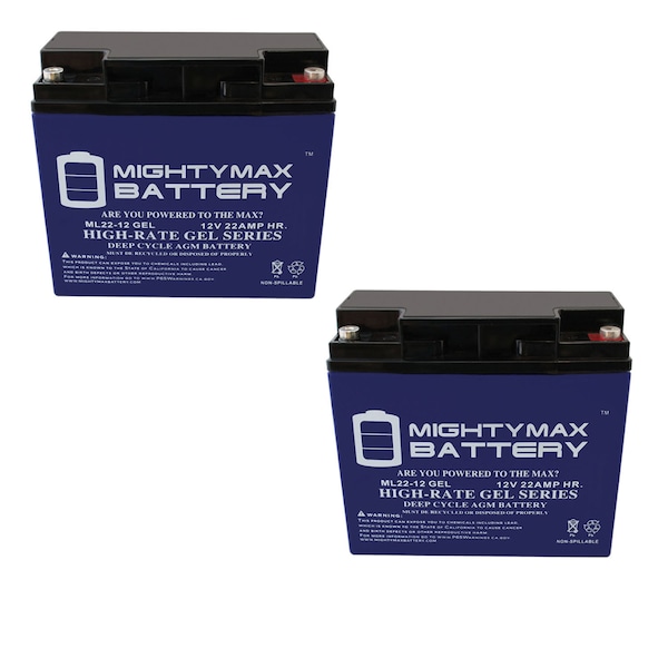 Mighty Max Battery 12V 22AH GEL Battery Replacement for SunStonePower SPT - 2 Pack - ML22-12GELMP2729