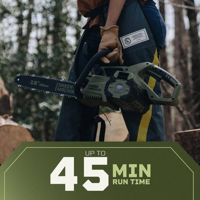 Máquina Verde 62V Brushless 16 pulgadas Sierra de Cadena con sistema de auto-tensión, inicio fácil con gatillo y batería de 4 Ah y cargador - GMCS6200