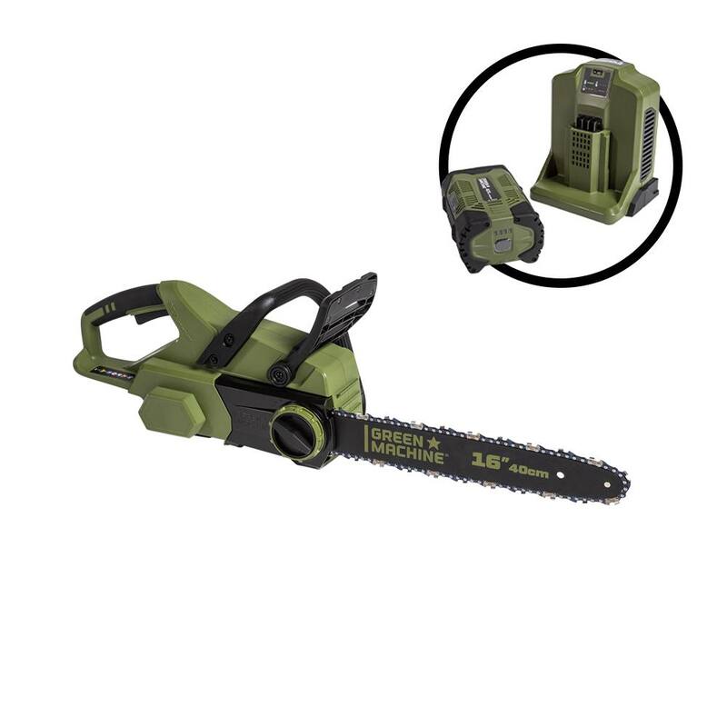 Máquina Verde 62V Brushless 16 pulgadas Sierra de Cadena con sistema de auto-tensión, inicio fácil con gatillo y batería de 4 Ah y cargador - GMCS6200