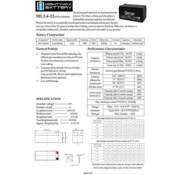 Mighty Max Battery 12V 3AH SLA Replacement Battery compatible with Interstate SLA1041, SLA1042 - 2PK - MAX3929465