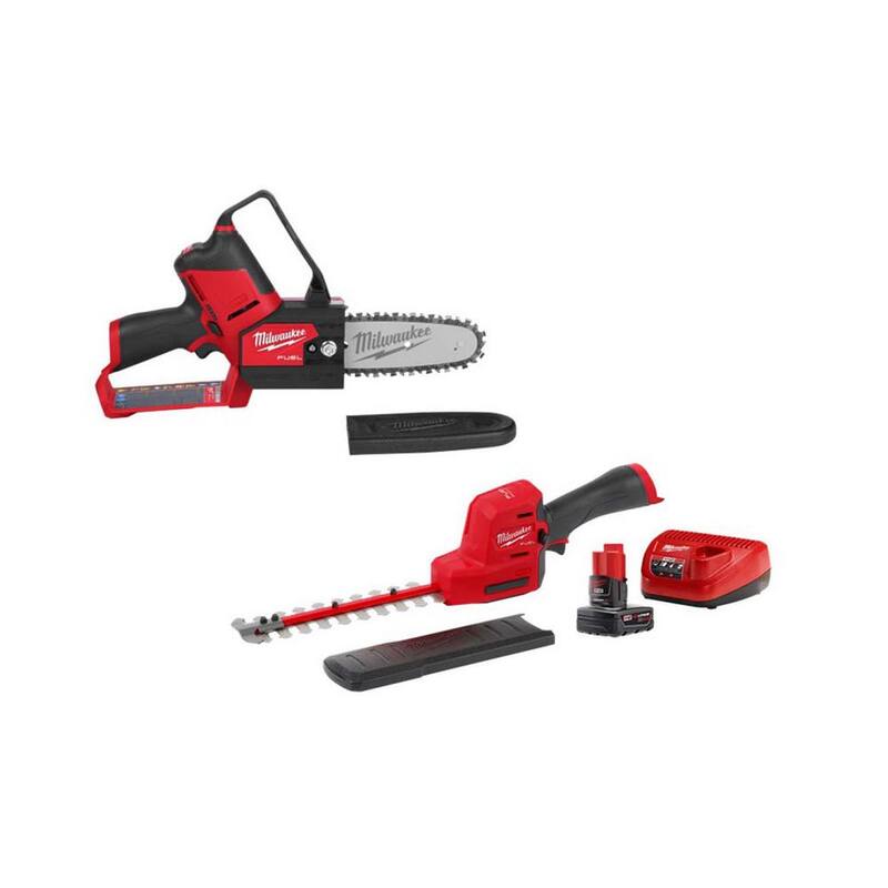 Si estás buscando la traducción de este título sin incluir la marca del producto, sería así:

Hacha podadora eléctrica sin escobillas Milwaukee M12 FUEL de 6 pulgadas y 12V de ion de litio inalámbrica con sierra recortadora de setos M12 de 8 pulgadas.