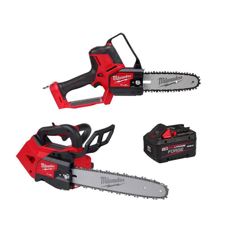 Herramienta de poda HATCHET sin escobillas de 18 V Milwaukee M18 FUEL con sierra de poda de mango superior de 14 pulgadas M18 FUEL, (1) batería M18 FORGE de 8.0 Ah - 3004-20-2826-20T-48-11-1881.
