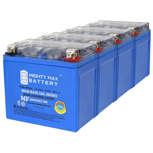 Mighty Max Battery YTX5L-BSGEL 12V 4AH Replacement Battery compatible with AutoZone CT5L-BS - 4PK - MAX3997609