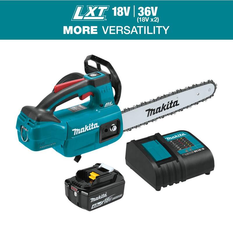 Makita LXT 12 in. 18V Sierra de Cadena Eléctrica Inalámbrica con Batería de Iones de Litio sin Escobillas y Mango Superior (4.0 Ah) - Kit XCU10SM1