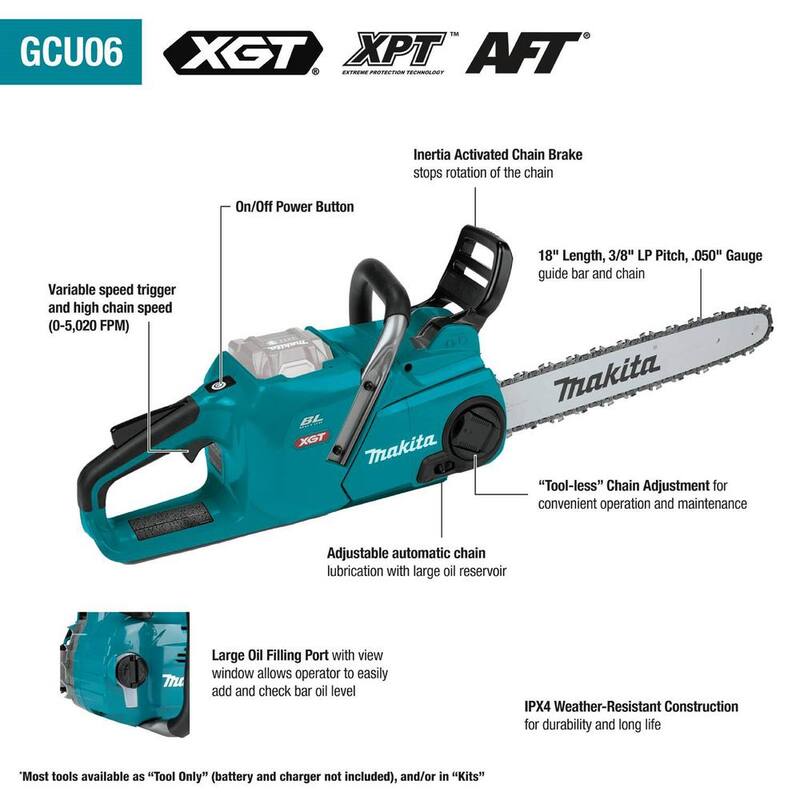 Makita XGT 18 pulgadas 40V máx. Motosierra eléctrica sin escobillas de batería (solo herramienta) - GCU06Z