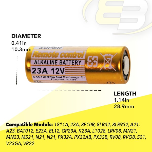 Exell Battery 5pk EB-23A 12V Alkaline Battery Replaces V23GA, L1028, MS21/MN21, A23 - EB-A23