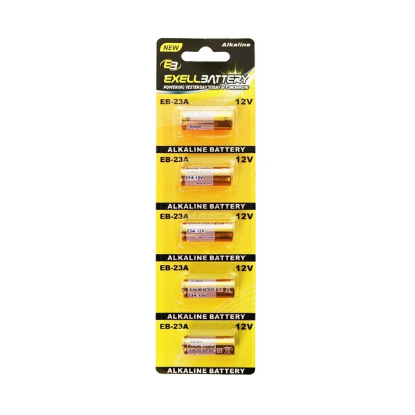 Exell Battery 5pk EB-23A 12V Alkaline Battery Replaces V23GA, L1028, MS21/MN21, A23 - EB-A23