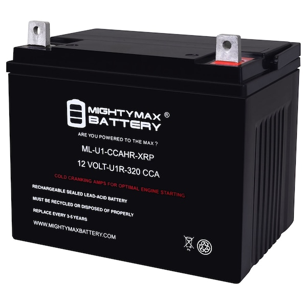 Mighty Max Battery ML-U1-CCAHR-XRP 12V 320CCA Replacement Battery Compatible with Husqvarna YTH1842 U1R Lawn Mower - MAX4038343