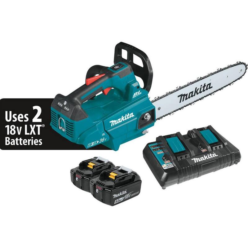 Si marca especifica del producto: Makita LXT 16 in. 18V X2 (36V) Sierra de cadena inalámbrica de litio sin escobillas con mango superior Kit 5.0Ah con paquete de batería 18V LXT 5.0Ah (2 piezas) - XCU09PTBL1850B2