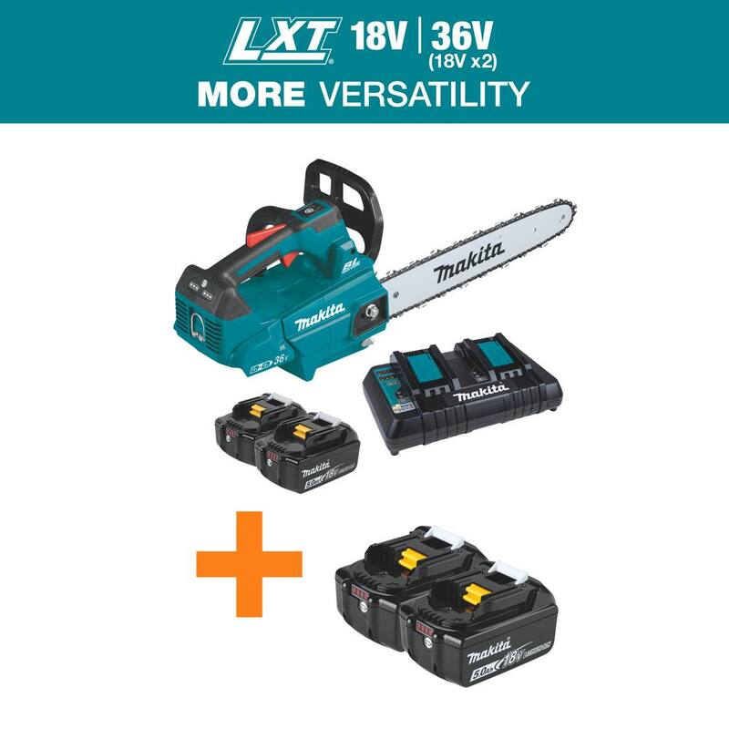 Si marca especifica del producto: Makita LXT 16 in. 18V X2 (36V) Sierra de cadena inalámbrica de litio sin escobillas con mango superior Kit 5.0Ah con paquete de batería 18V LXT 5.0Ah (2 piezas) - XCU09PTBL1850B2