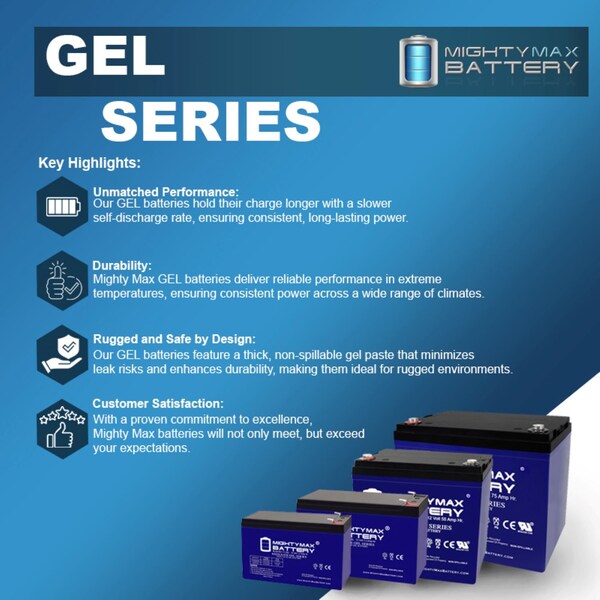 Mighty Max Battery ML35-12GEL - 12 Volt 35 AH, GEL Type, Nut and Bolt NB Terminal, Rechargeable AGM Battery - MAX4013550