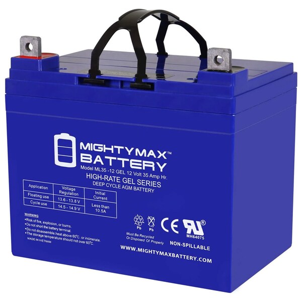 Mighty Max Battery ML35-12GEL - 12 Volt 35 AH, GEL Type, Nut and Bolt NB Terminal, Rechargeable AGM Battery - MAX4013550