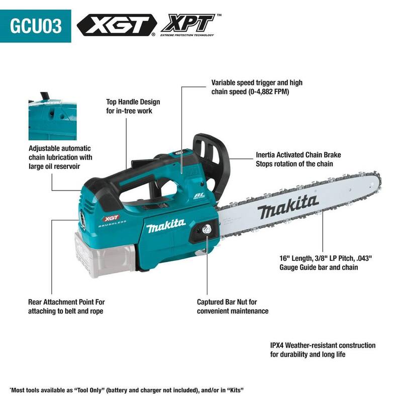 Si tradujera "Makita XGT" sería "Makita XGT 16 pulg. 40V máx. motosierra eléctrica inalámbrica sin escobillas con mango superior (Herramienta solamente) - GCU03Z"