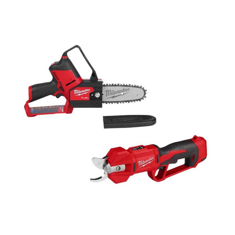Sierra de poda inalámbrica eléctrica Milwaukee M12 FUEL de 6 pulgadas y 12V con tecnología de cepillado de iones de litio HATCHET con tijeras de poda M12 (2 herramientas) - 2527-20-2534-20.