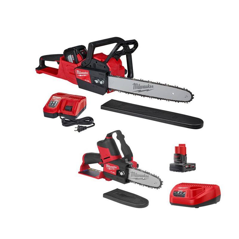 Kit de motosierra con batería sin escobillas Milwaukee M18 FUEL de 16 pulg. y 18 V de iones de litio y Kit Combo M12 FUEL HATCHET (2 herramientas) - 2727-21HD-2527-21