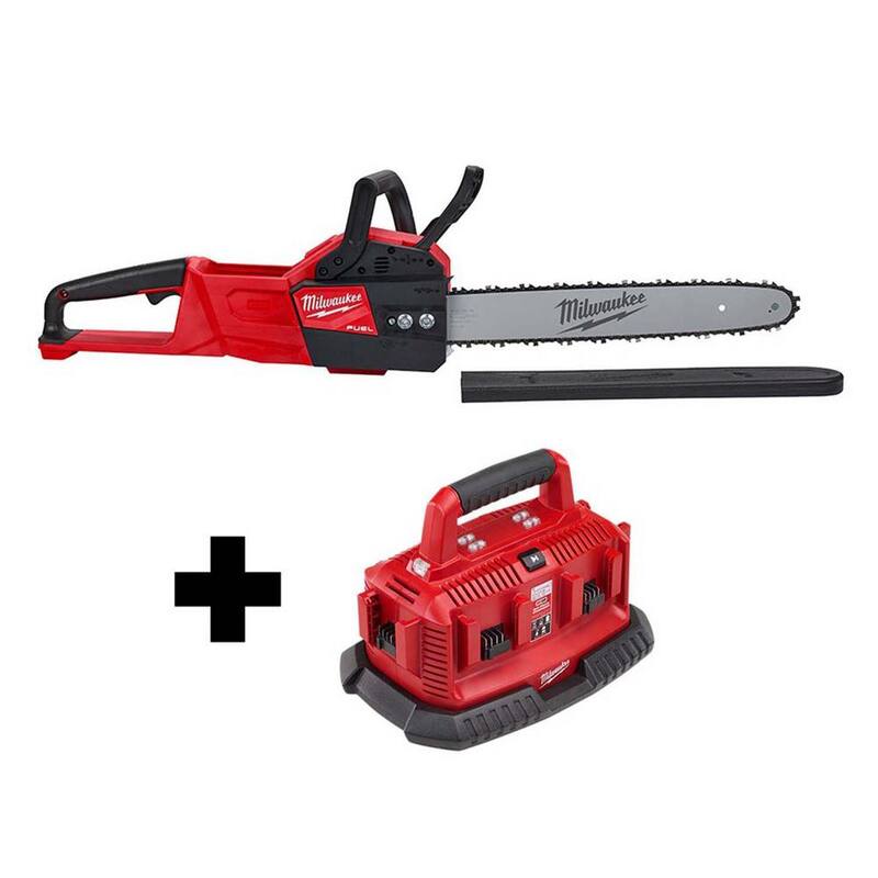 Motosierra sin escobillas de 16 pulgadas con batería de iones de litio Milwaukee M18 FUEL 18V y cargador secuencial de 6 puertos M18 - 2727-20-48-59-1806.