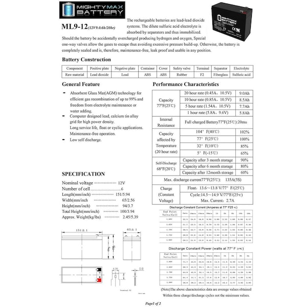 Mighty Max Battery 12V 9AH Replacement Battery for Tripplite OmniSmart 1400 With 12V 1Amp Charger - MAX3834861