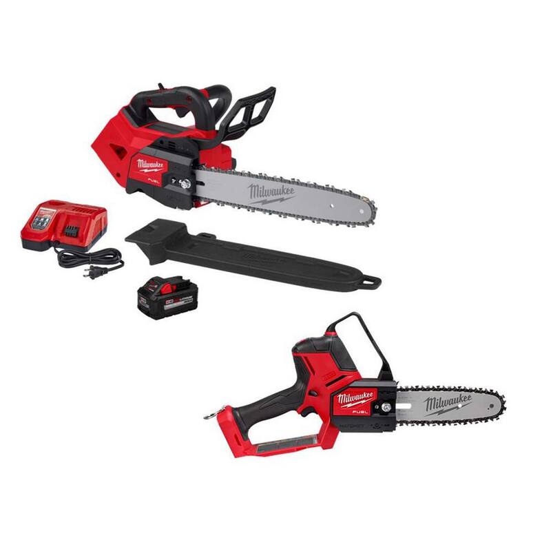 Milwaukee M18 FUEL 14 pulgadas Top Handle 18V Sierra de cadena inalámbrica sin escobillas de iones de litio 8.0 Ah Kit con sierra de poda de 8 pulgadas - 2826-21T-3004-20