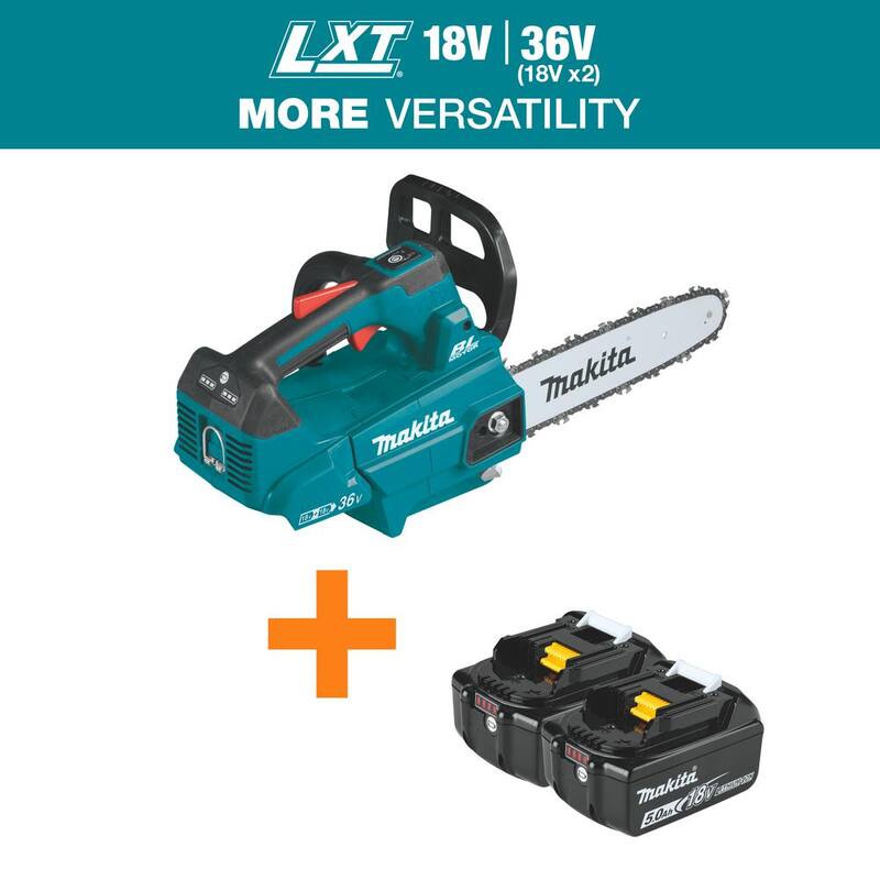 Makita LXT 14 pulgadas 18V X2 (36V) Sierra eléctrica inalámbrica con mango superior sin escobillas de iones de litio con paquete de batería 18V LXT 5.0Ah (2 piezas) - XCU08Z-BL1850B2