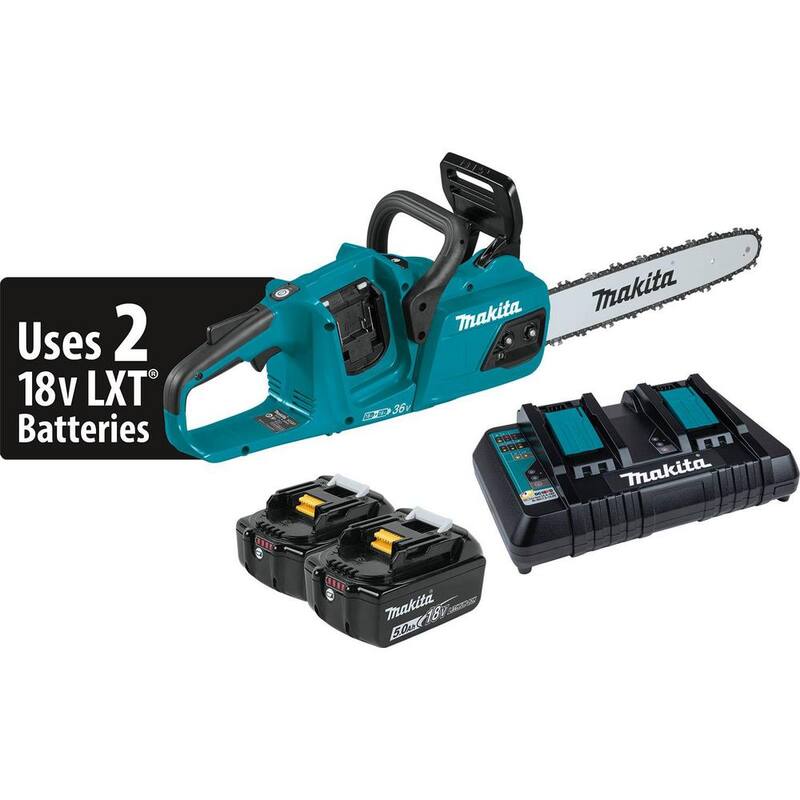 Makita LXT 14 in. 18V X2 (36V) Kit de motosierra eléctrica sin escobillas con batería (5.0Ah) con 18V LXT 5.0 Ah (paquete de 2) - XCU07PT-BL18502