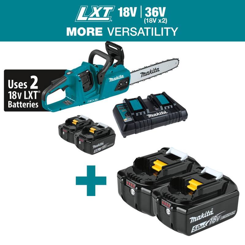 Makita LXT 14 in. 18V X2 (36V) Kit de motosierra eléctrica sin escobillas con batería (5.0Ah) con 18V LXT 5.0 Ah (paquete de 2) - XCU07PT-BL18502