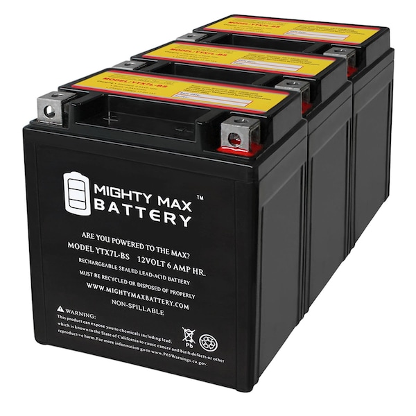 Mighty Max Battery YTX7L-BS Battery Replaces Suzuki UX Sixteen 150 2010-2011 - 3PK - MAX3860088