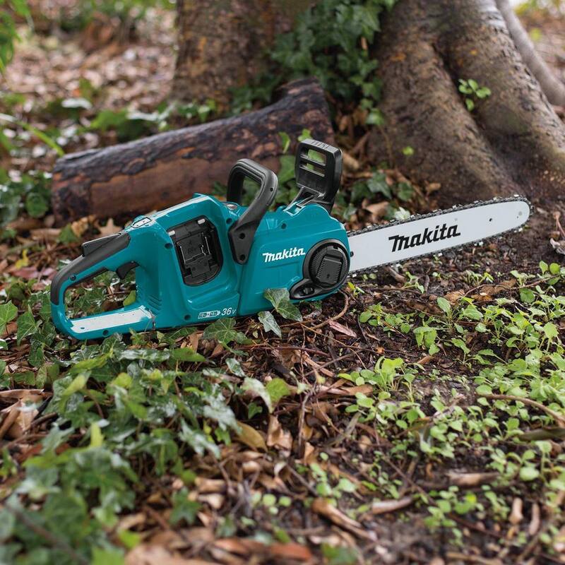 Makita 14 pulgadas 18-Volt X2 (36-Volt) LXT Sierra de cadena con batería sin escobillas y cargador óptimo dual de puerto rápido de 18-Volt LXT de bonificación - XCU03Z-DC18RD