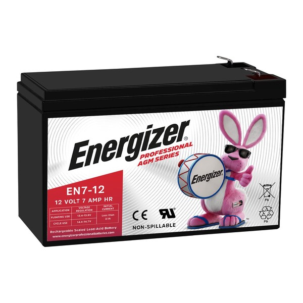 Energizer EN7-12, 12 Volt 7 Amp Hr, Long Lasting Sealed Lead Acid AGM Rechargeable Battery - EN4098460