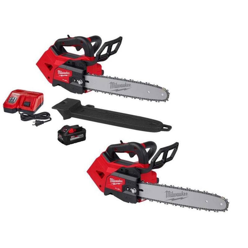Kit de motosierra inalámbrica Milwaukee M18 FUEL de 14 pulgadas con mango superior, batería de 18V y 8.0 Ah, cargador (2 herramientas) - 2826-21T-2826-20T