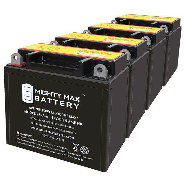 Mighty Max Battery YB9A-A 12V 9AH Replacement Battery compatible with Yumicron P/N Yuam229Ay - 4PK - MAX4000855