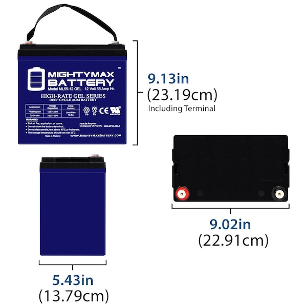 Mighty Max Battery 12V 55AH GEL Replacement Battery for MK M22NF SLD G - 2PK - MAX3970915