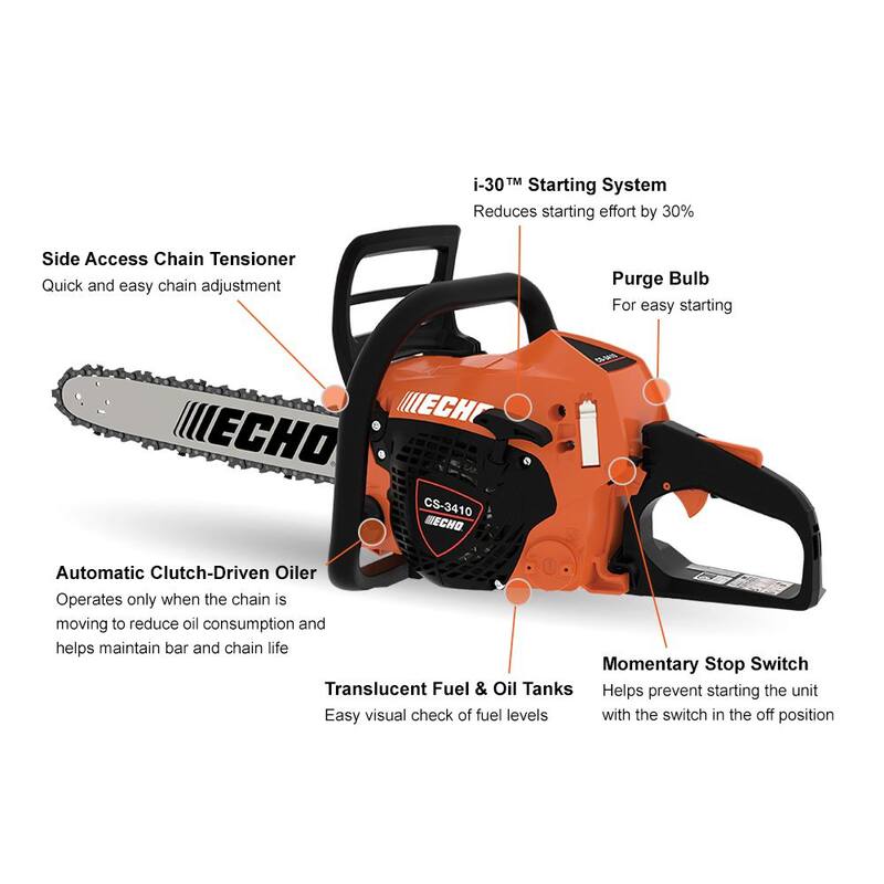 Motosierra de mango trasero de gasolina de 34.4 cc de 2 tiempos con engrasador de cadena automático de 14 pulgadas - CS-3410-14